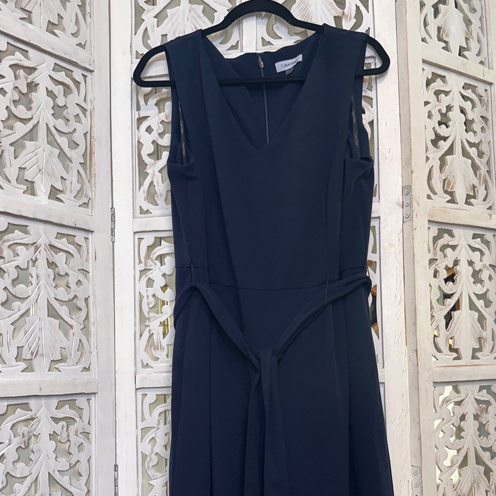 Calvin Klein Navy V-Neck, Jumpsuit, with Self-Tie Waist